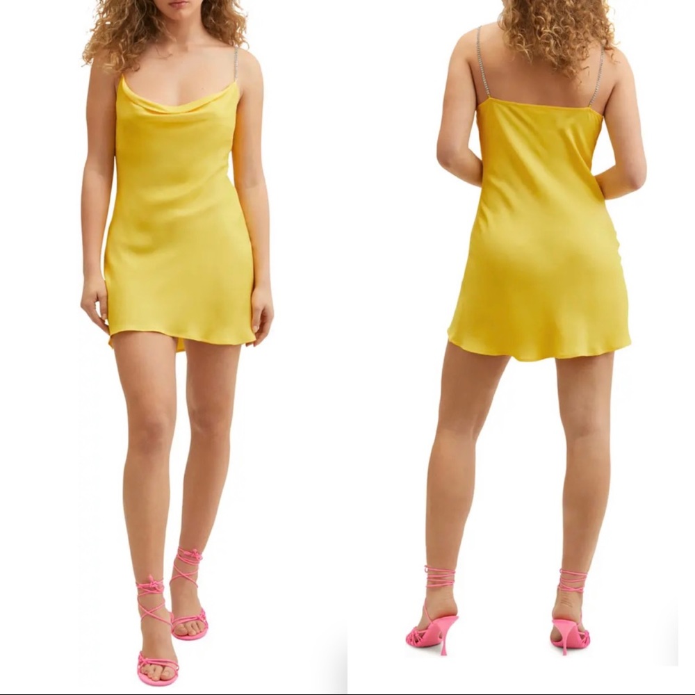 Mango Yellow Rhinestone Strap Satin Slipdress Size